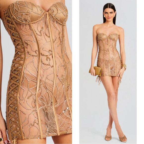 Retrofete Matilda Strapless Lace Sequin Corset Bustier Sheer Mini Dress Sz S - Picture 3 of 12